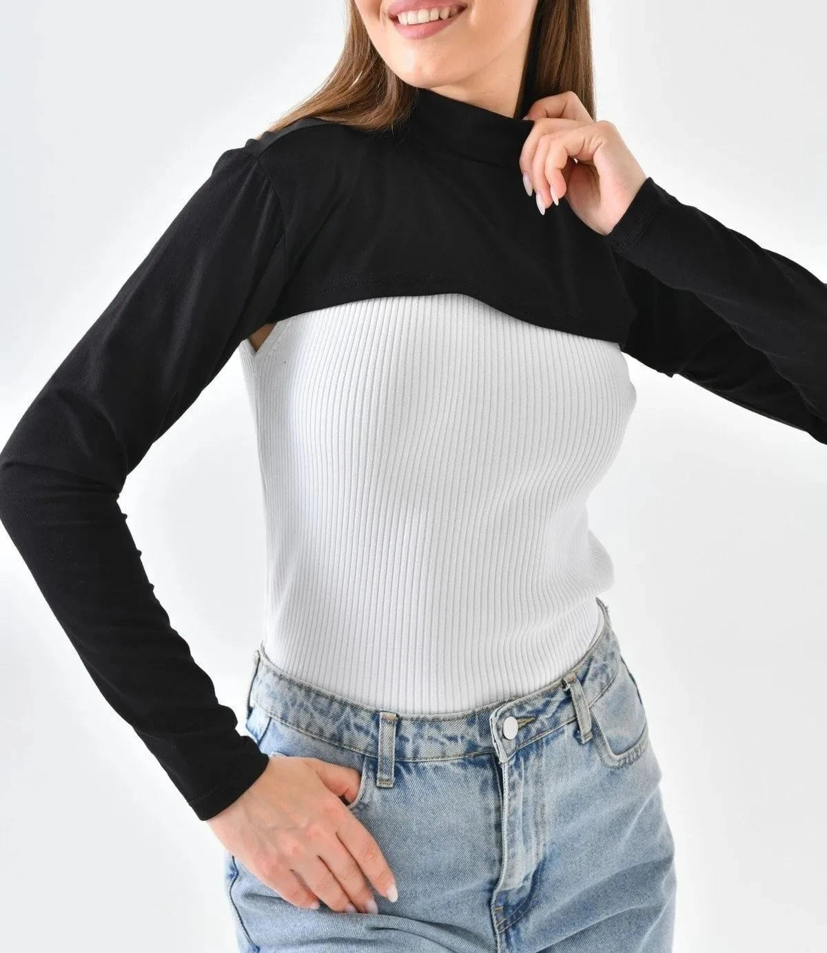 Long Sleeves Crew Neck Shrug