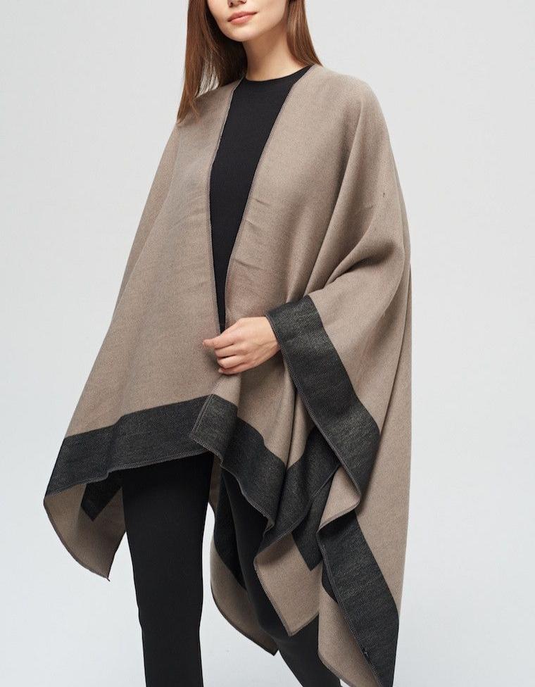 Beige and Black Reversible Cape