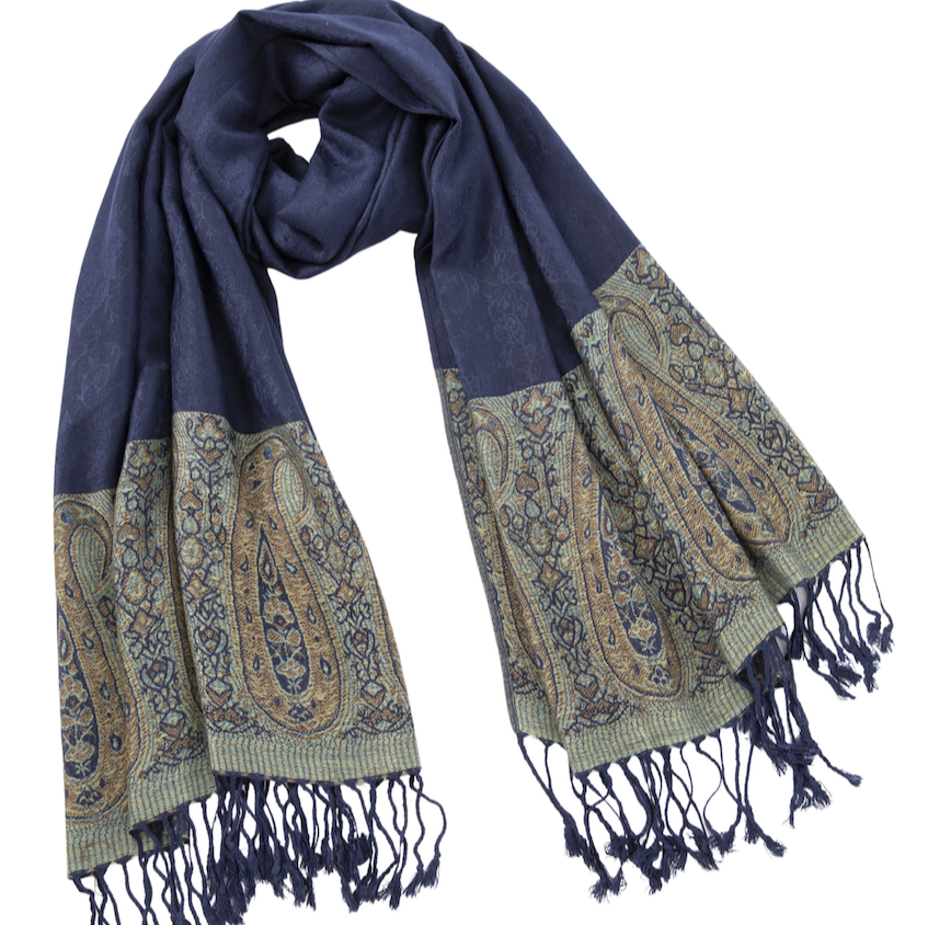 Navy Border Pashmina