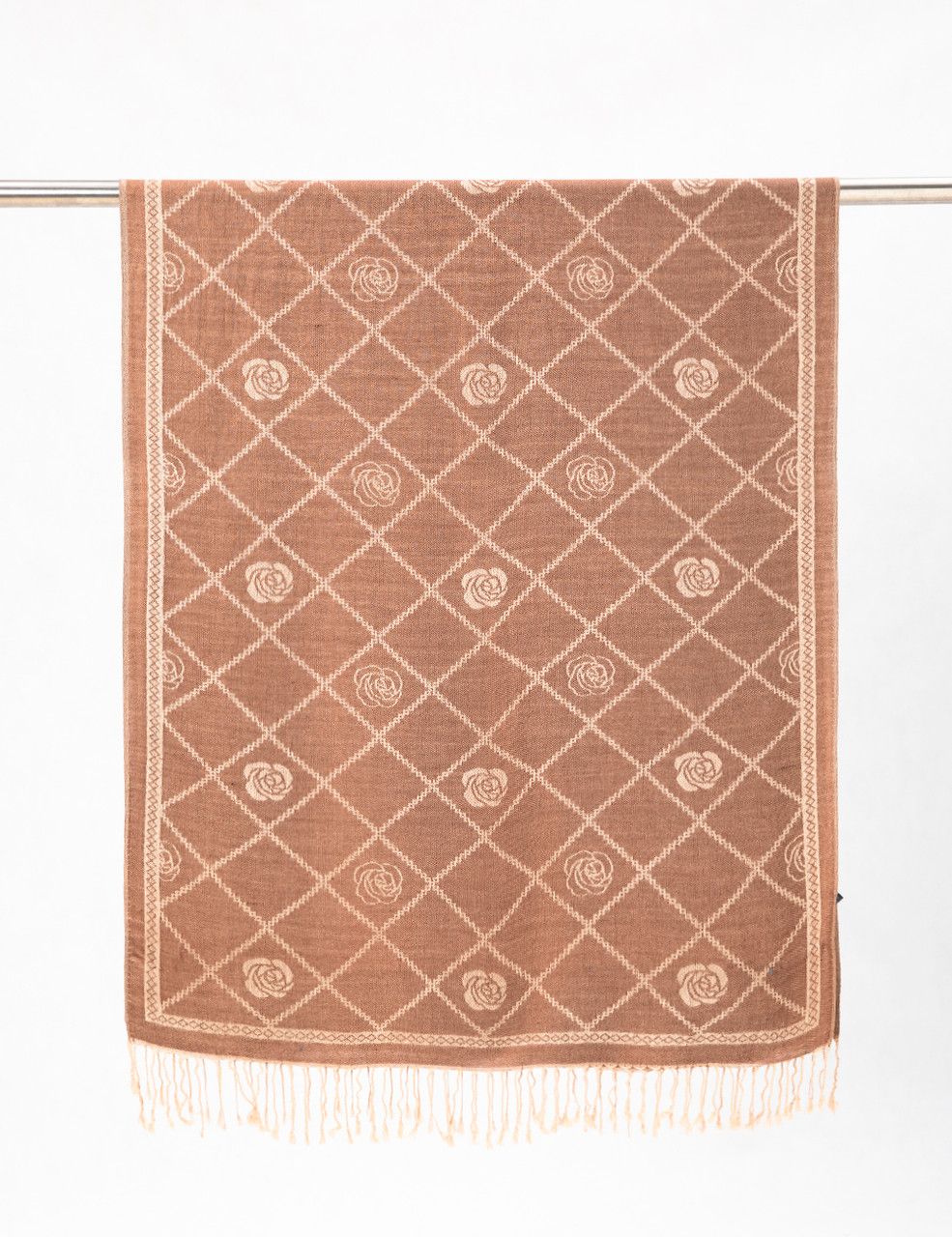 Brown Gold Rose Print Pashmina