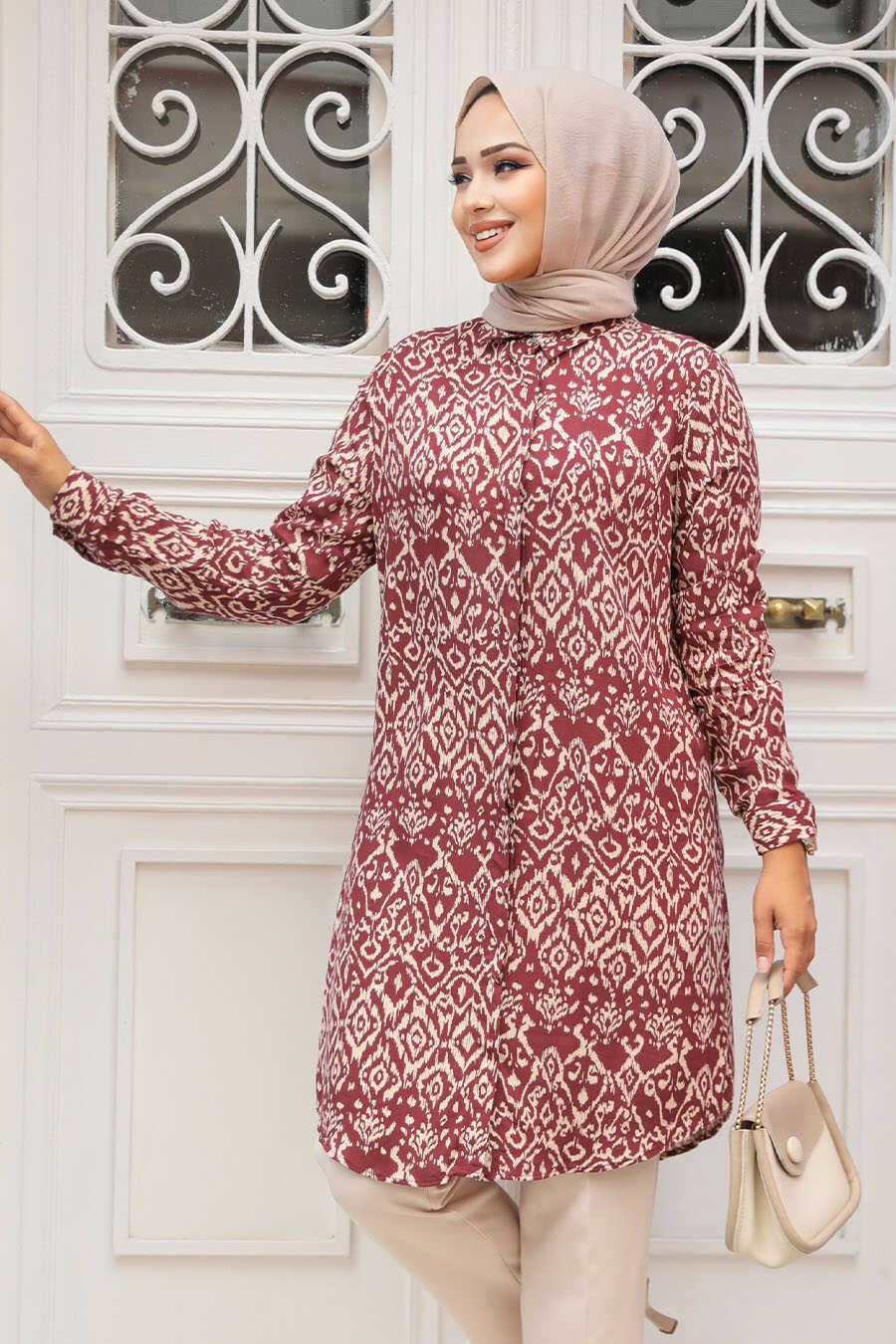 Maroon Printed Tunic Top