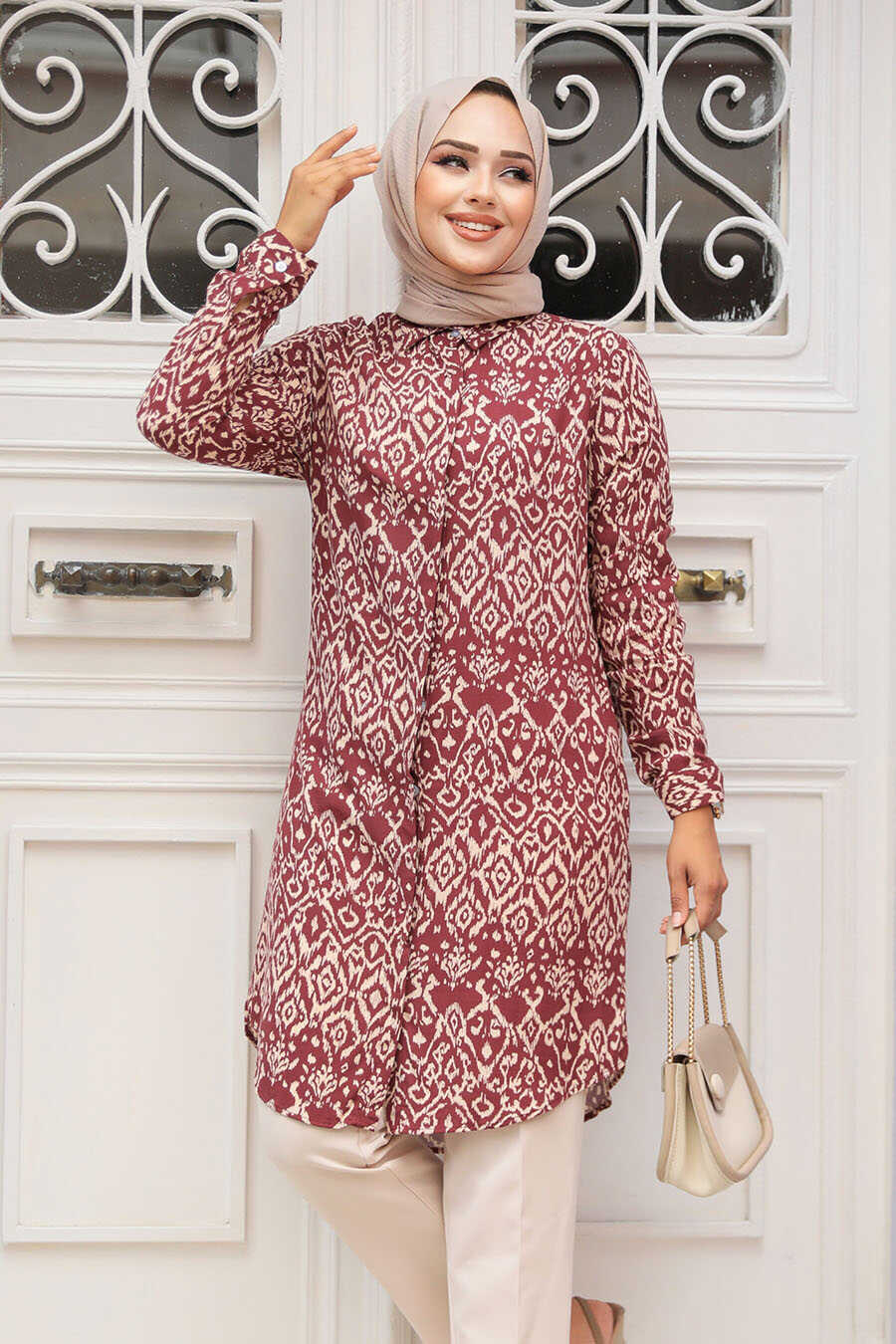 Maroon Printed Tunic Top