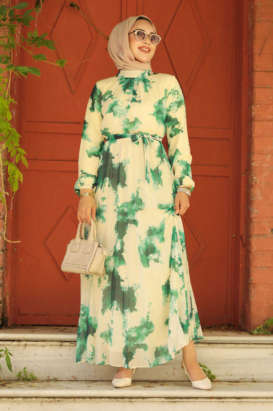 Green Print Turkish Dress