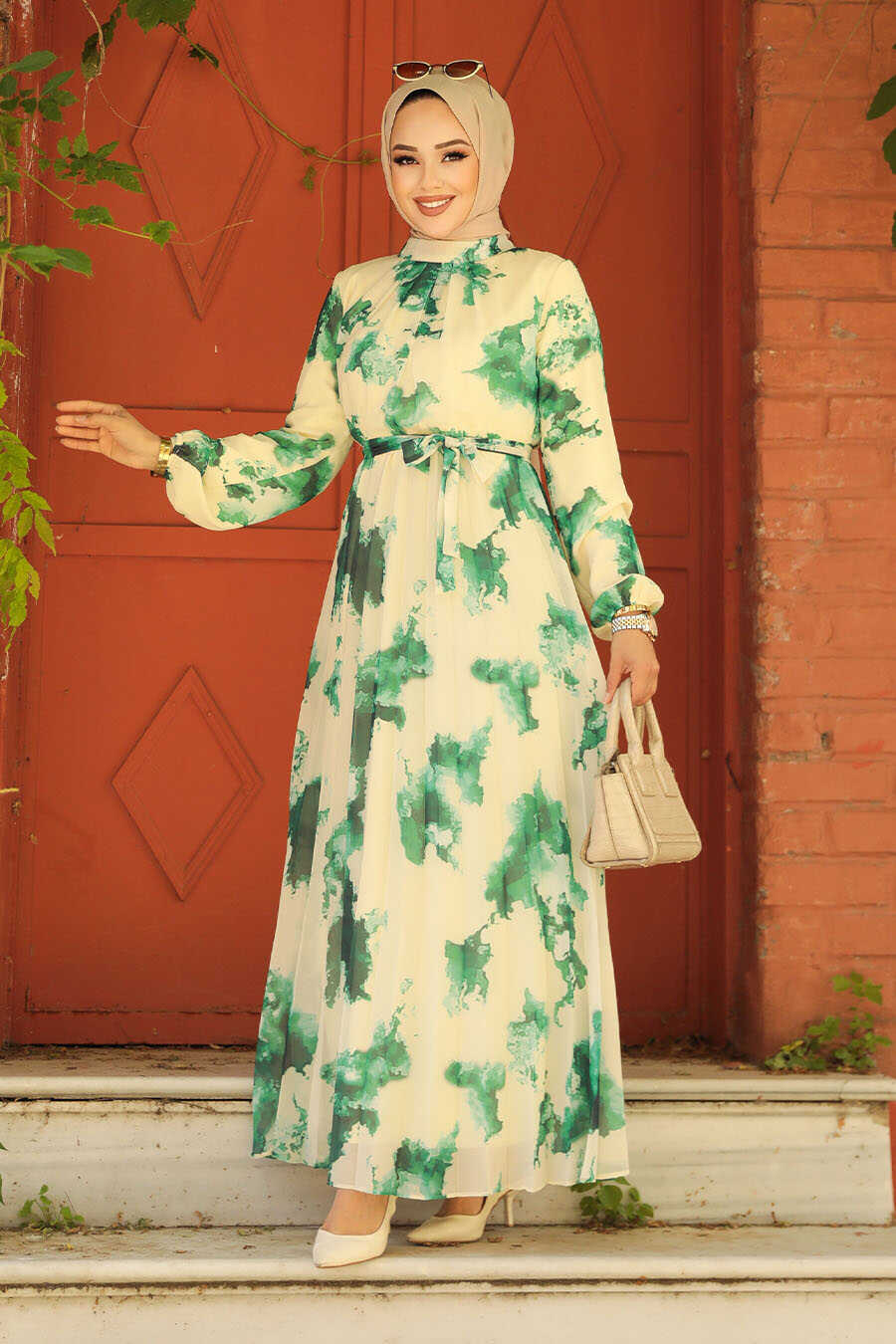 Green Print Turkish Dress
