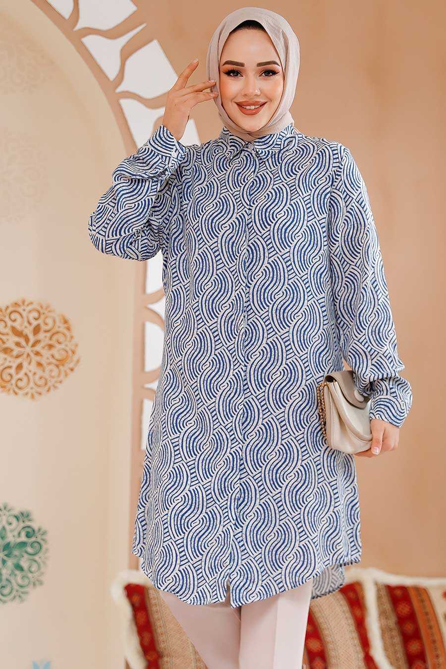 Swirlies Blue Printed Tunic