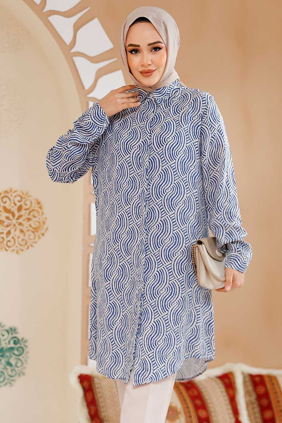 Swirlies Blue Printed Tunic