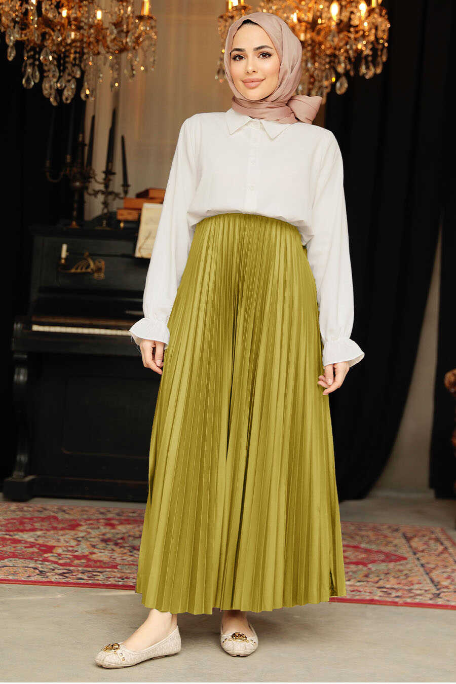 Oil Green Modest Skirt