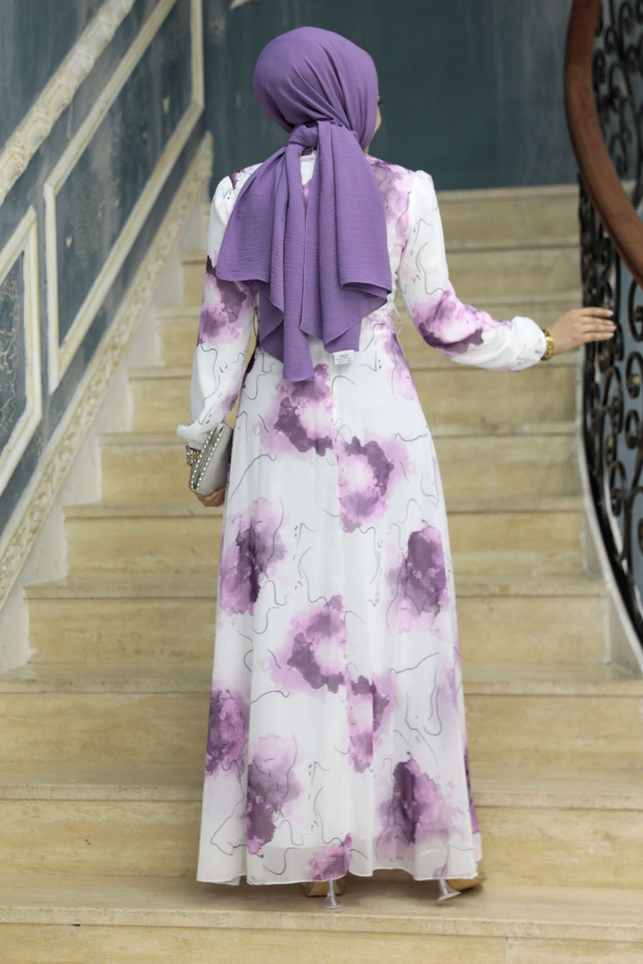 Purple Printed Chiffon Dress