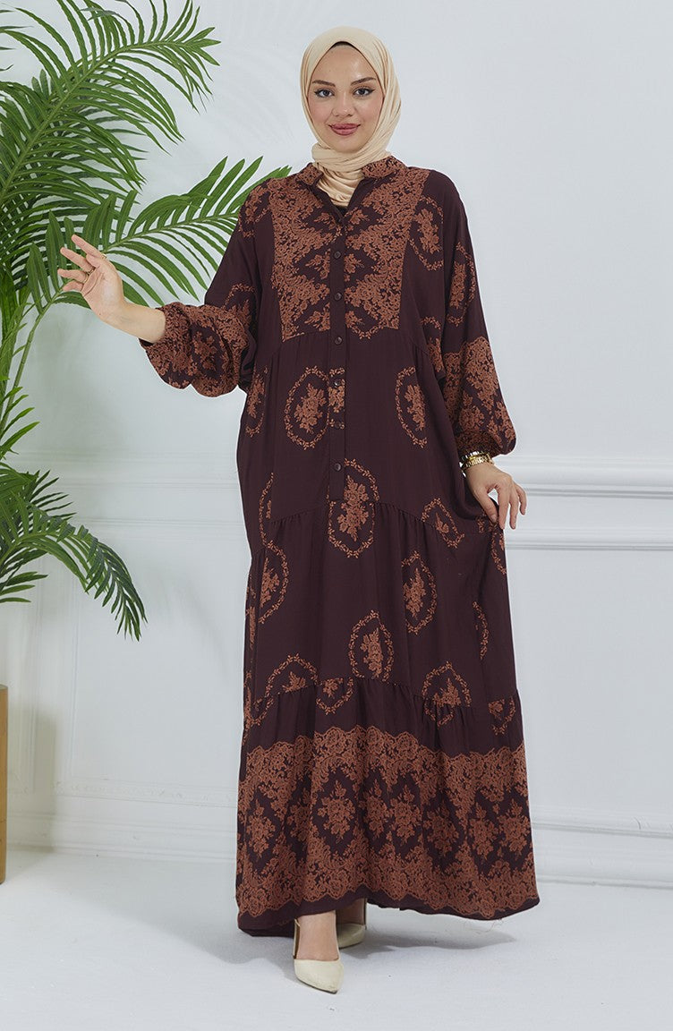 Brown Balloon Sleeves Dress