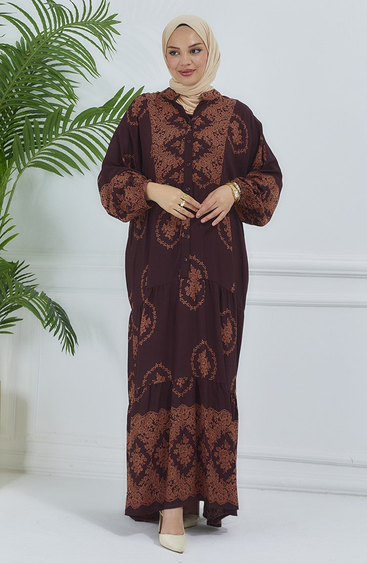 Brown Balloon Sleeves Dress