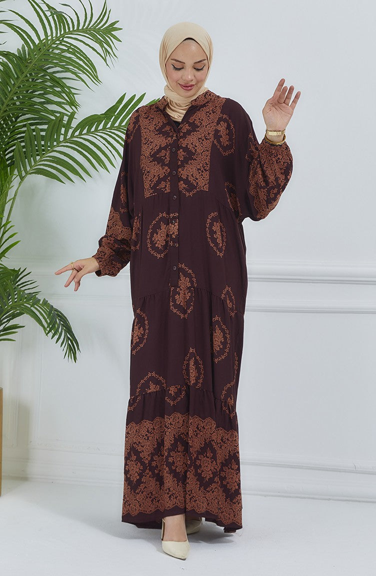 Brown Balloon Sleeves Dress