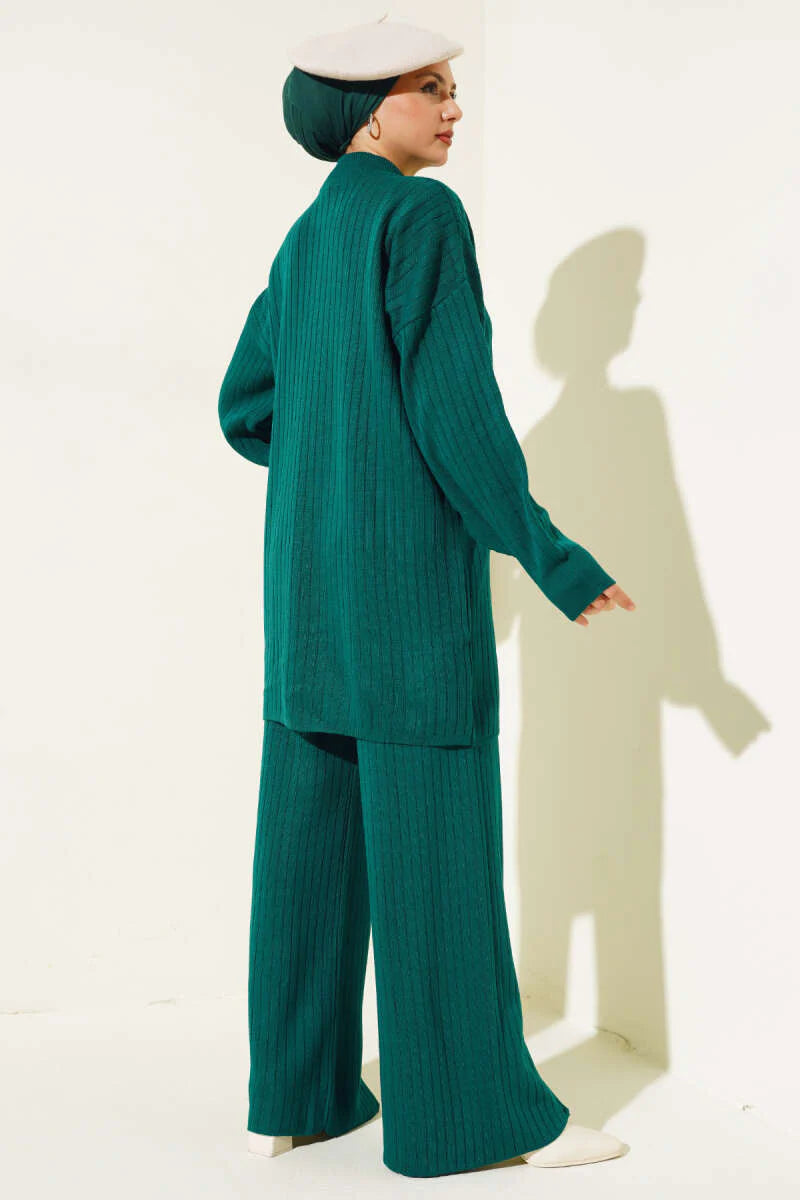 Green Zipper Design Detail Knitted Co-ord