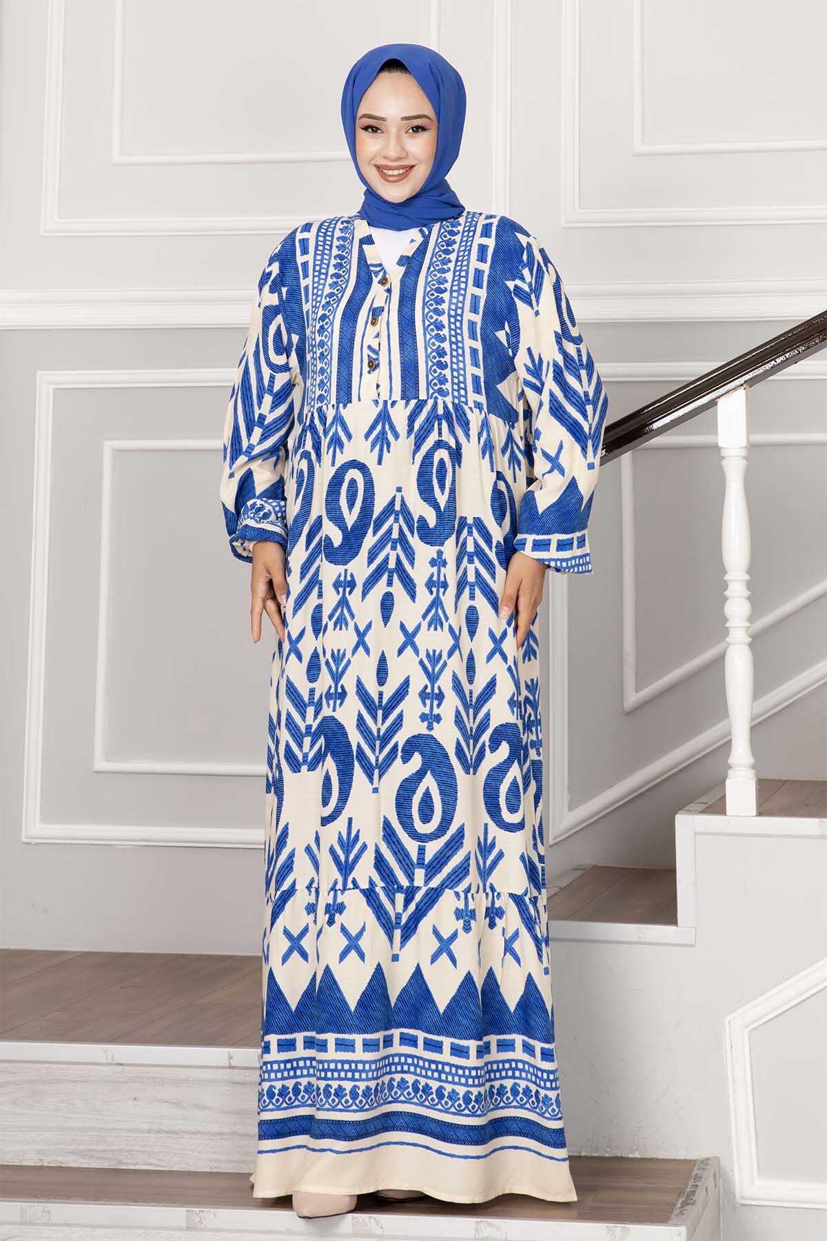 Blue Paisely Patterned Summer Dress