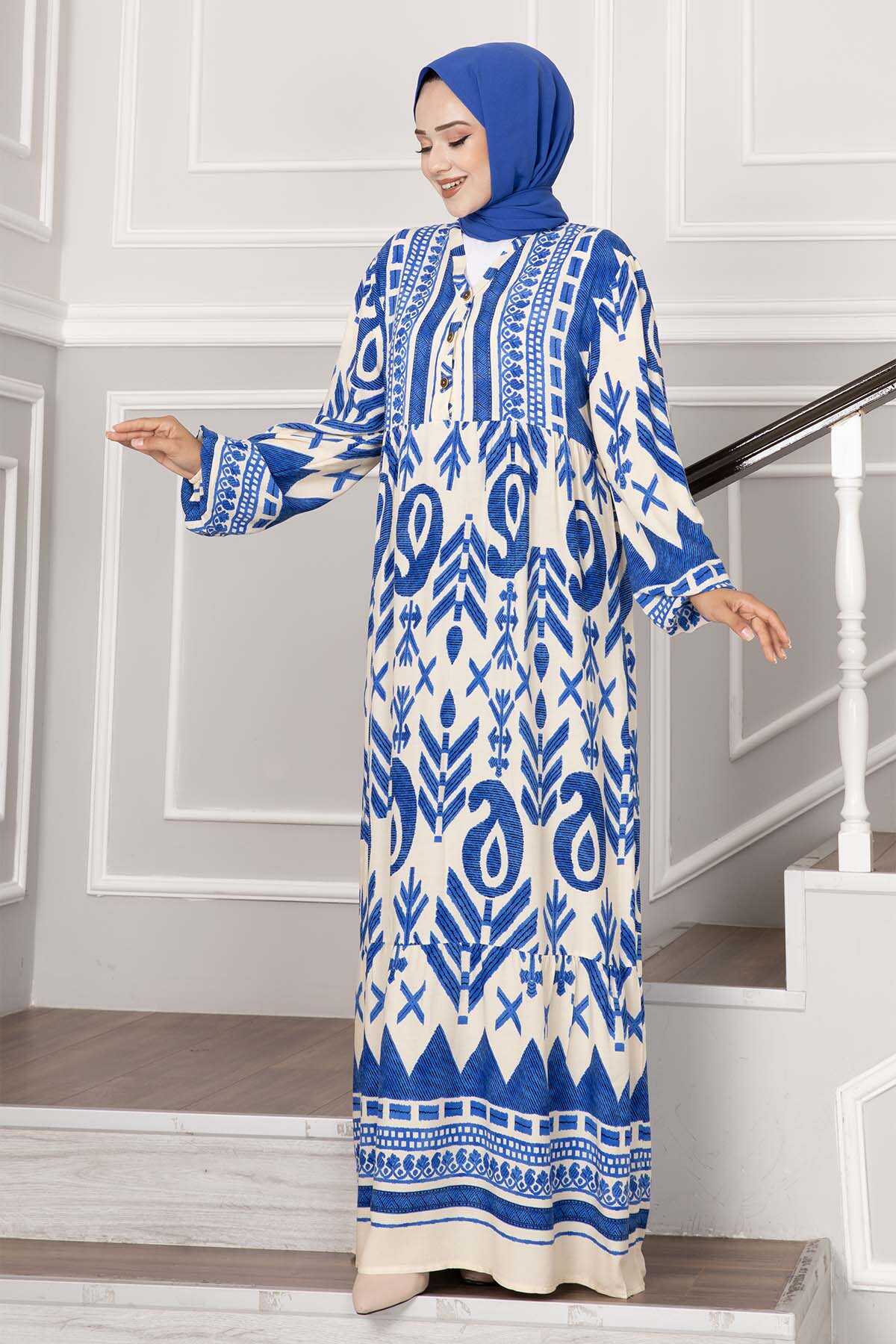 Blue Paisely Patterned Summer Dress