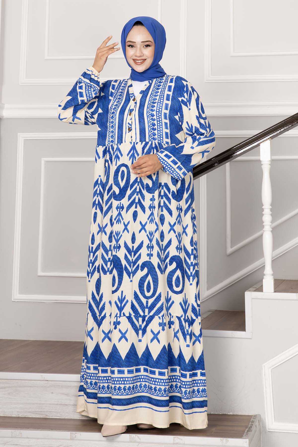 Blue Paisely Patterned Summer Dress