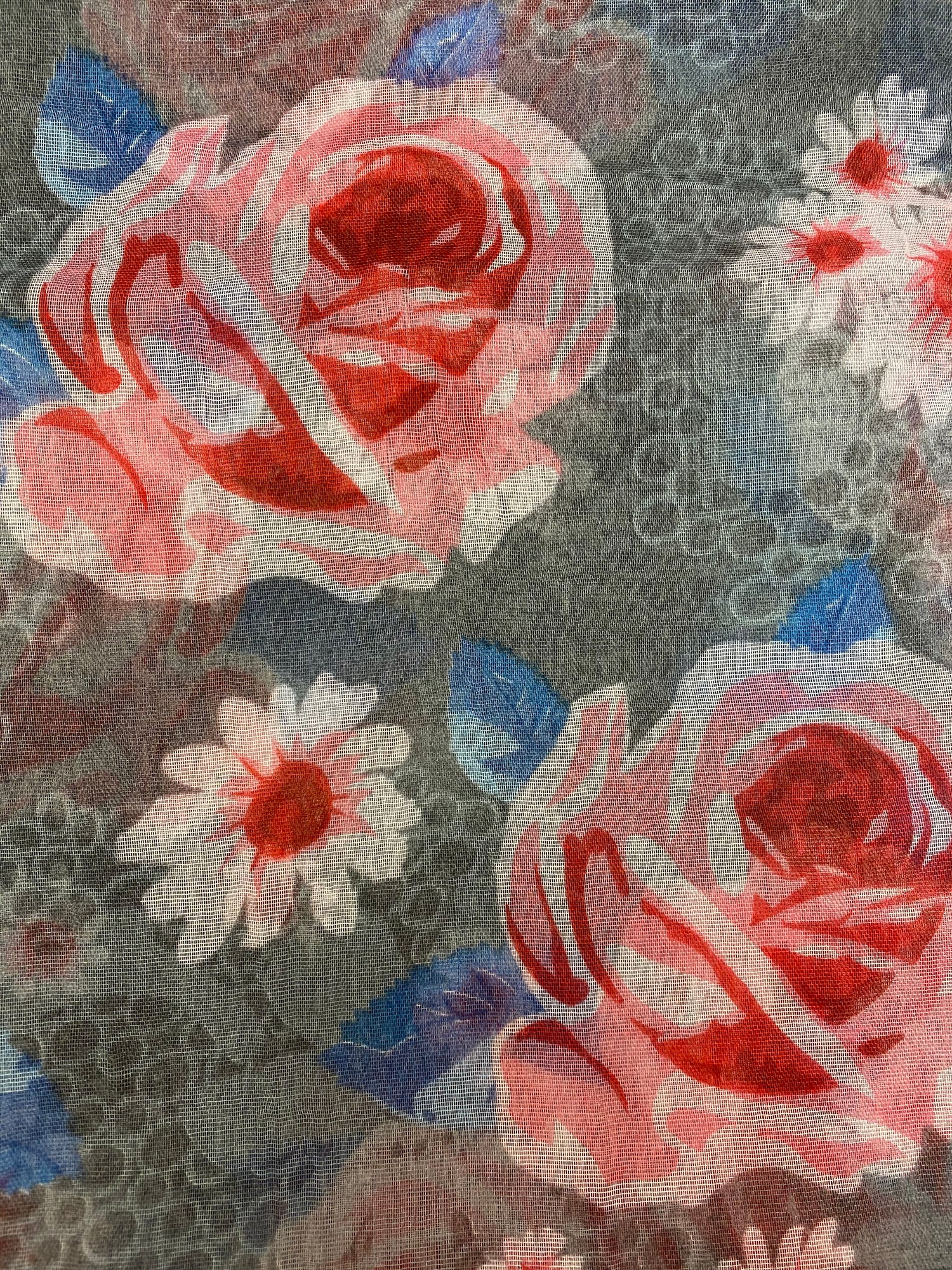 Gray/Pink Flowers Viscose Printed - Chaddors